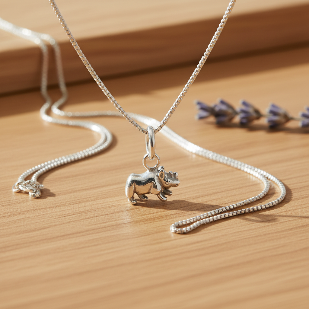 Sterling Silver Women's Rhino Necklace Silver Girls Rhinoceros Charm Necklace