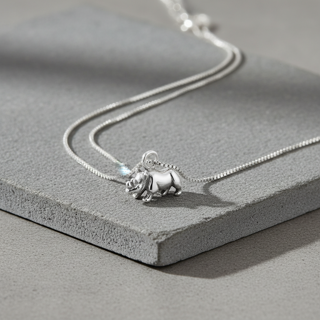 Sterling Silver Women's Rhino Necklace Silver Girls Rhinoceros Charm Necklace