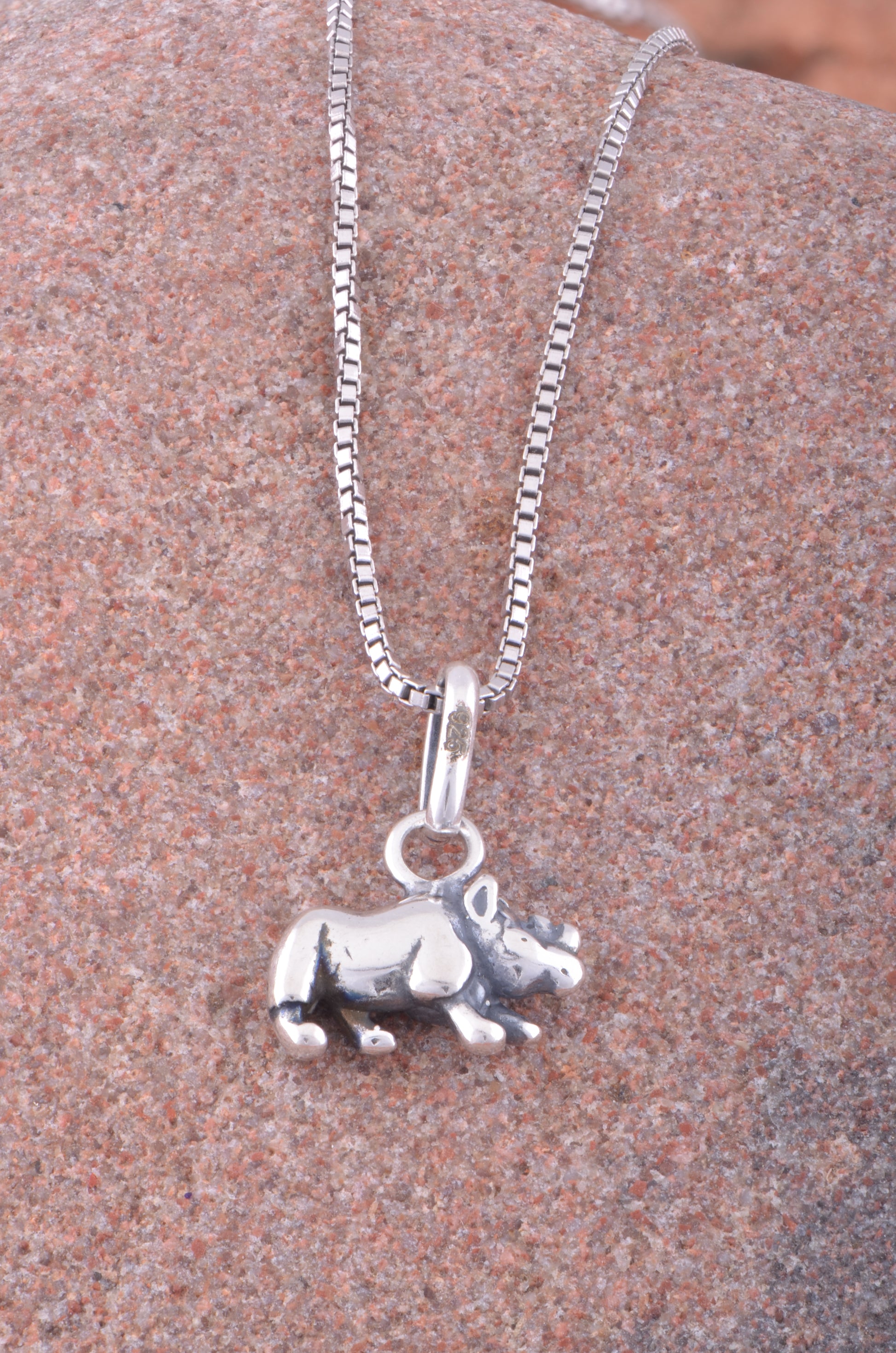 Sterling Silver Women's Rhino Necklace Silver Girls Rhinoceros Charm Necklace