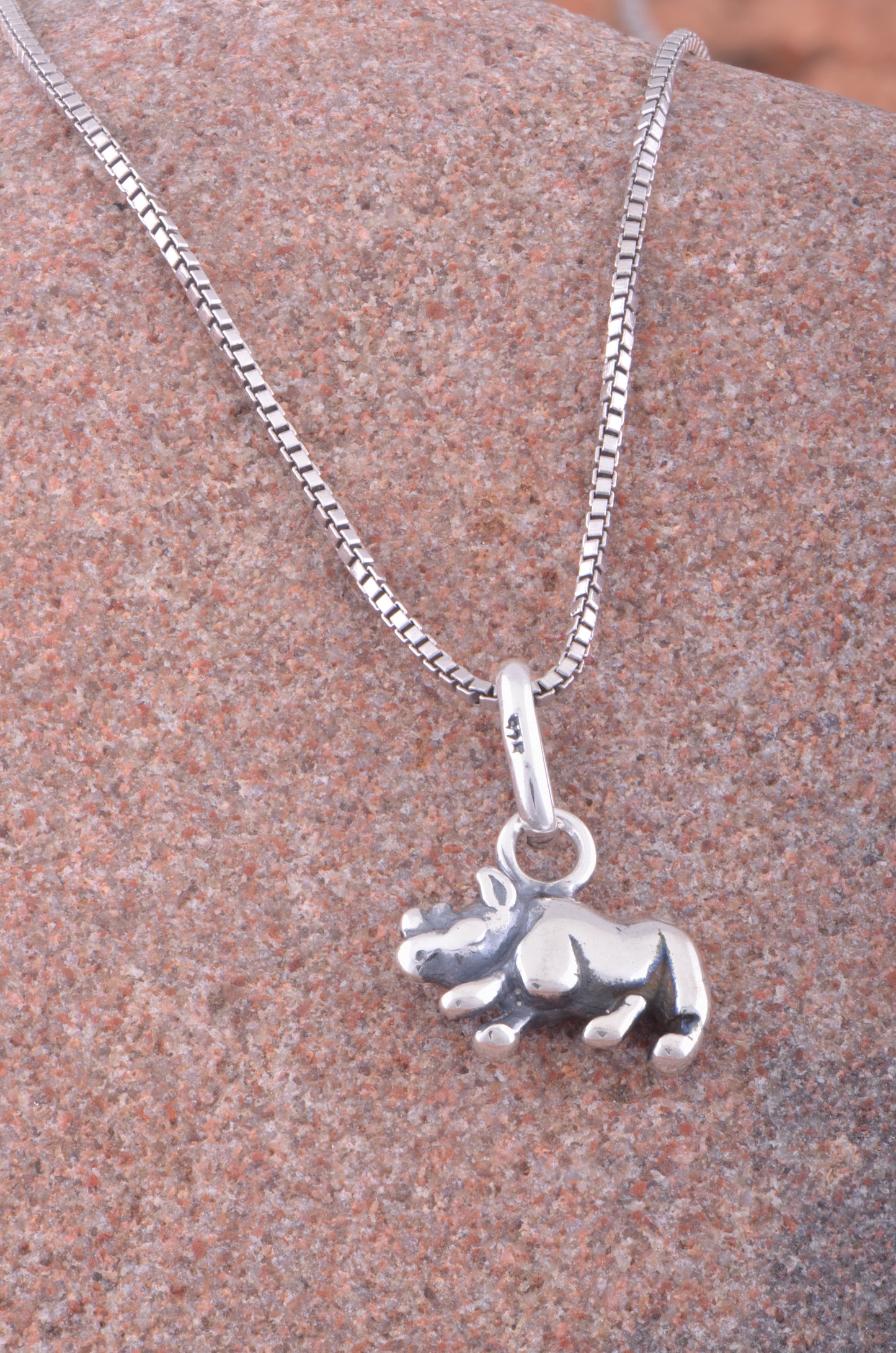 Sterling Silver Women's Rhino Necklace Silver Girls Rhinoceros Charm Necklace