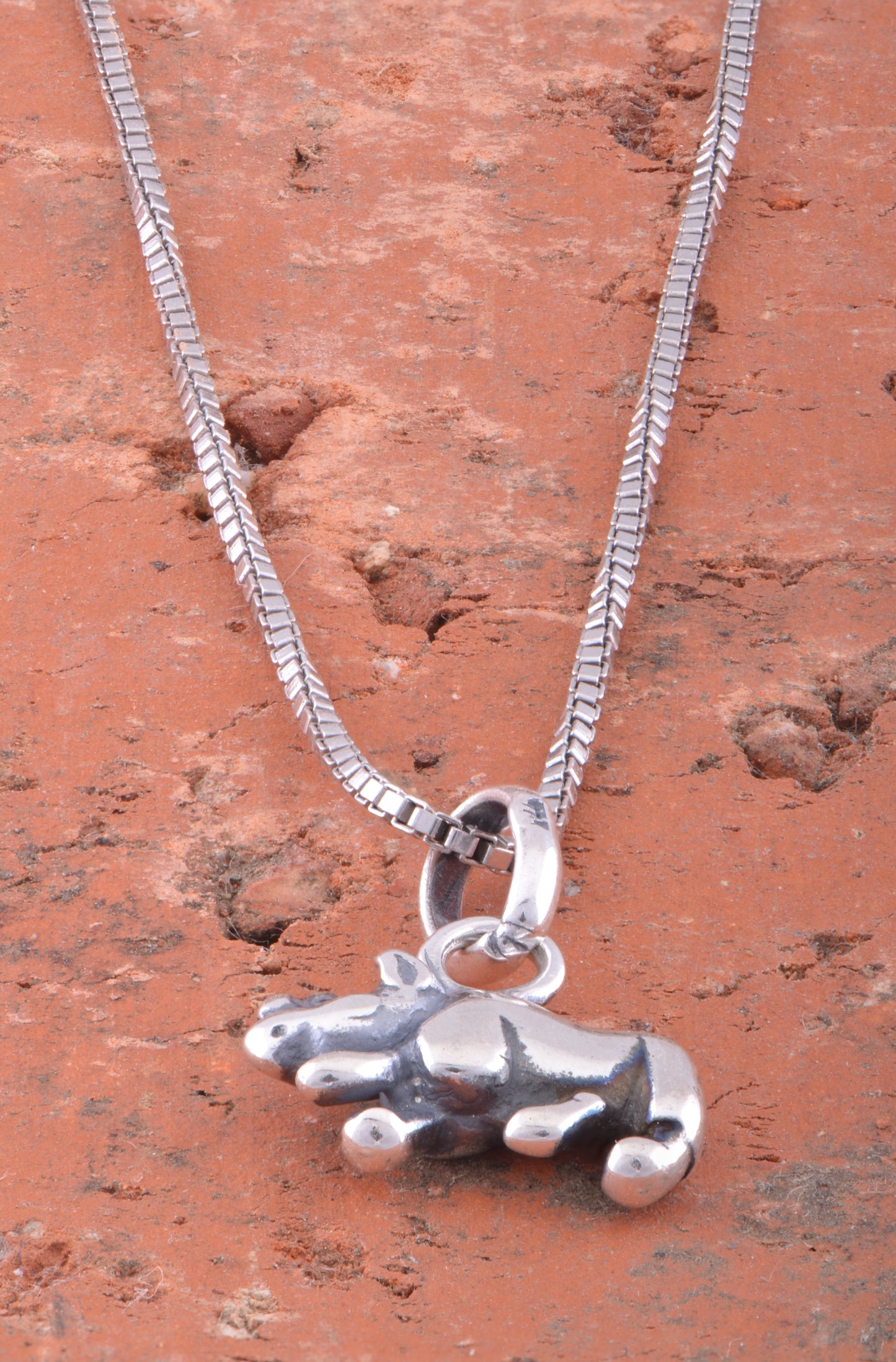 Sterling Silver Women's Rhino Necklace Silver Girls Rhinoceros Charm Necklace