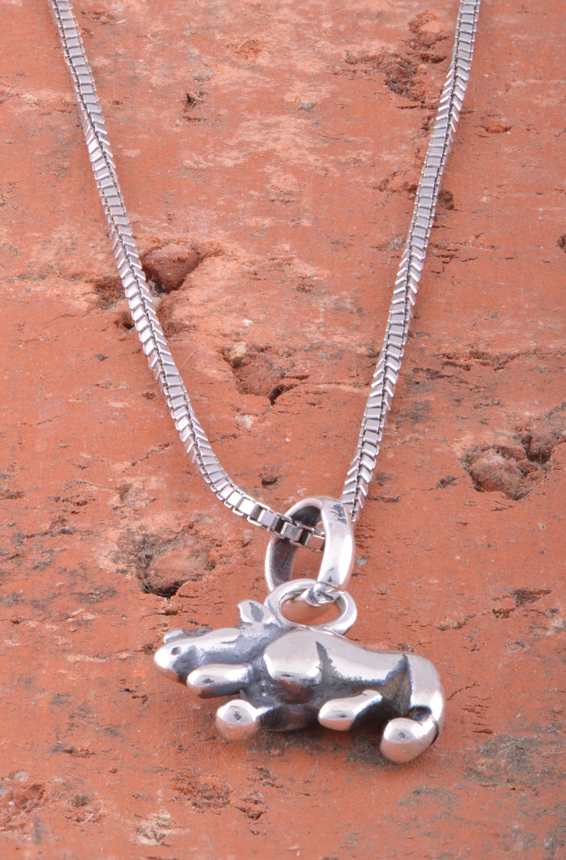 Sterling Silver Women's Rhino Necklace Silver Girls Rhinoceros Charm Necklace
