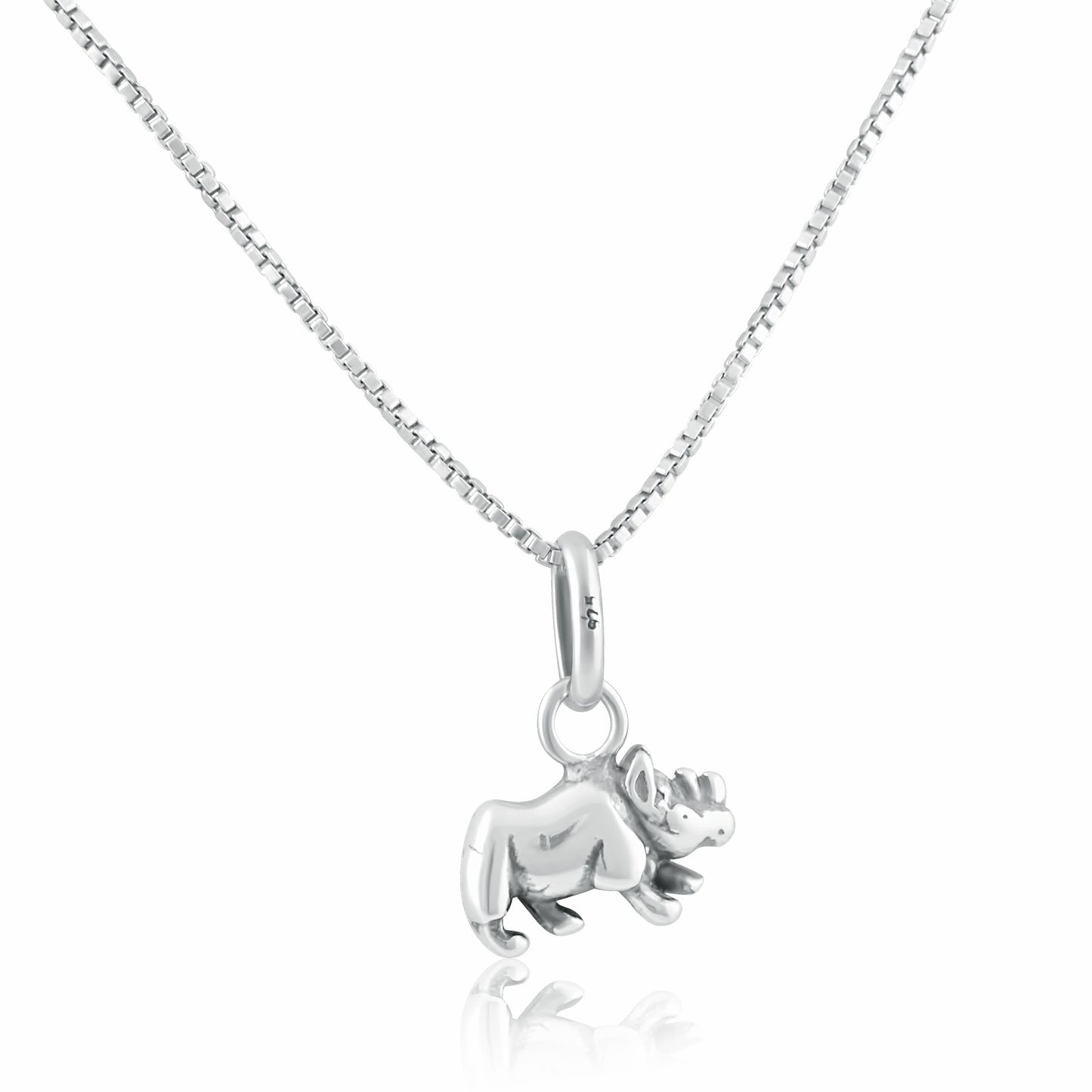 Sterling Silver Women's Rhino Necklace Silver Girls Rhinoceros Charm Necklace