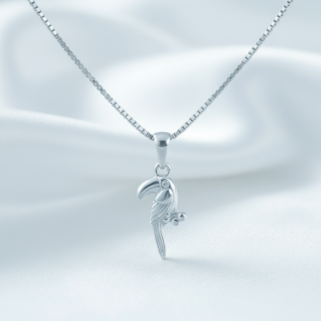 Sterling Silver Women's Toucan Necklace Silver Girls Toucan Bird Charm Necklace