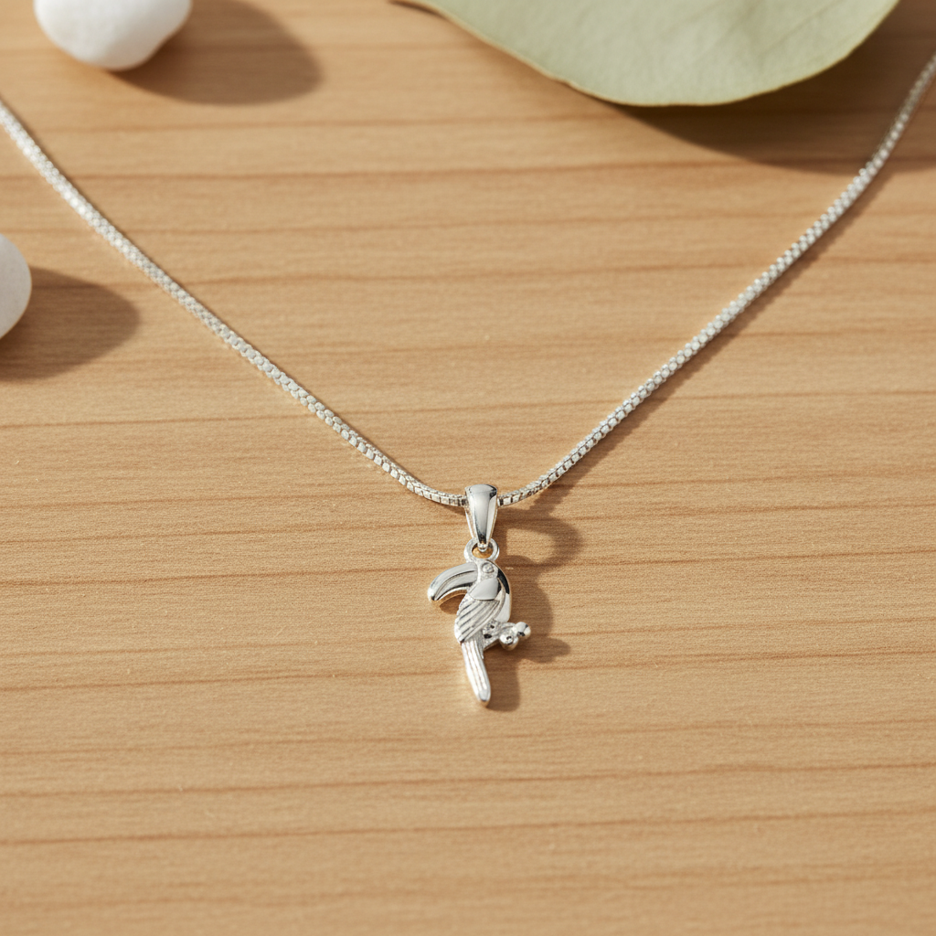 Sterling Silver Women's Toucan Necklace Silver Girls Toucan Bird Charm Necklace