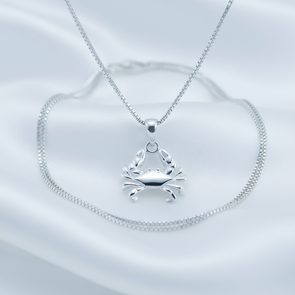 Sterling Silver Women's King Crab Necklace Silver Girls Crab Charm Necklace