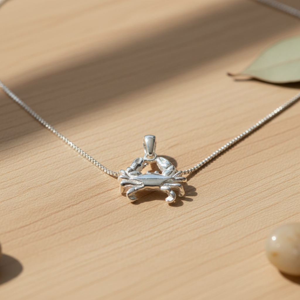 Sterling Silver Women's King Crab Necklace Silver Girls Crab Charm Necklace