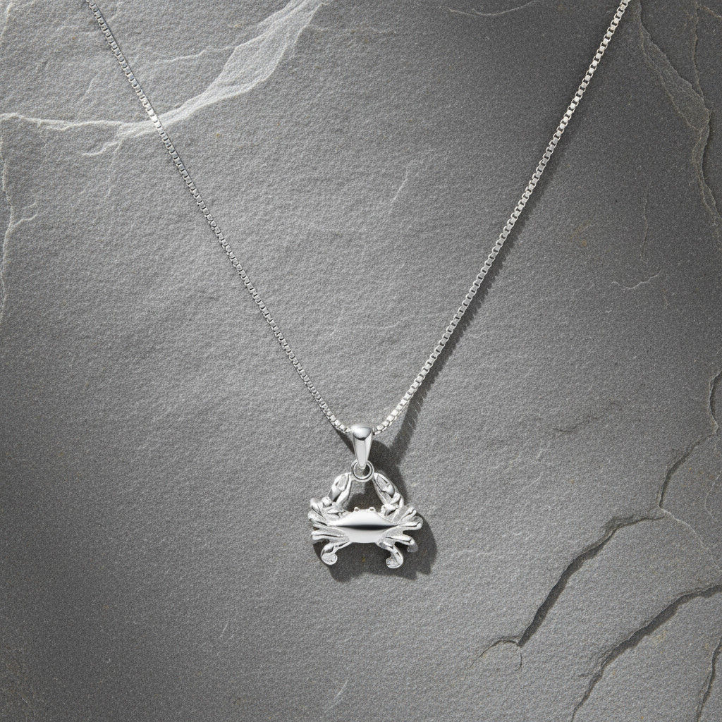 Sterling Silver Women's King Crab Necklace Silver Girls Crab Charm Necklace