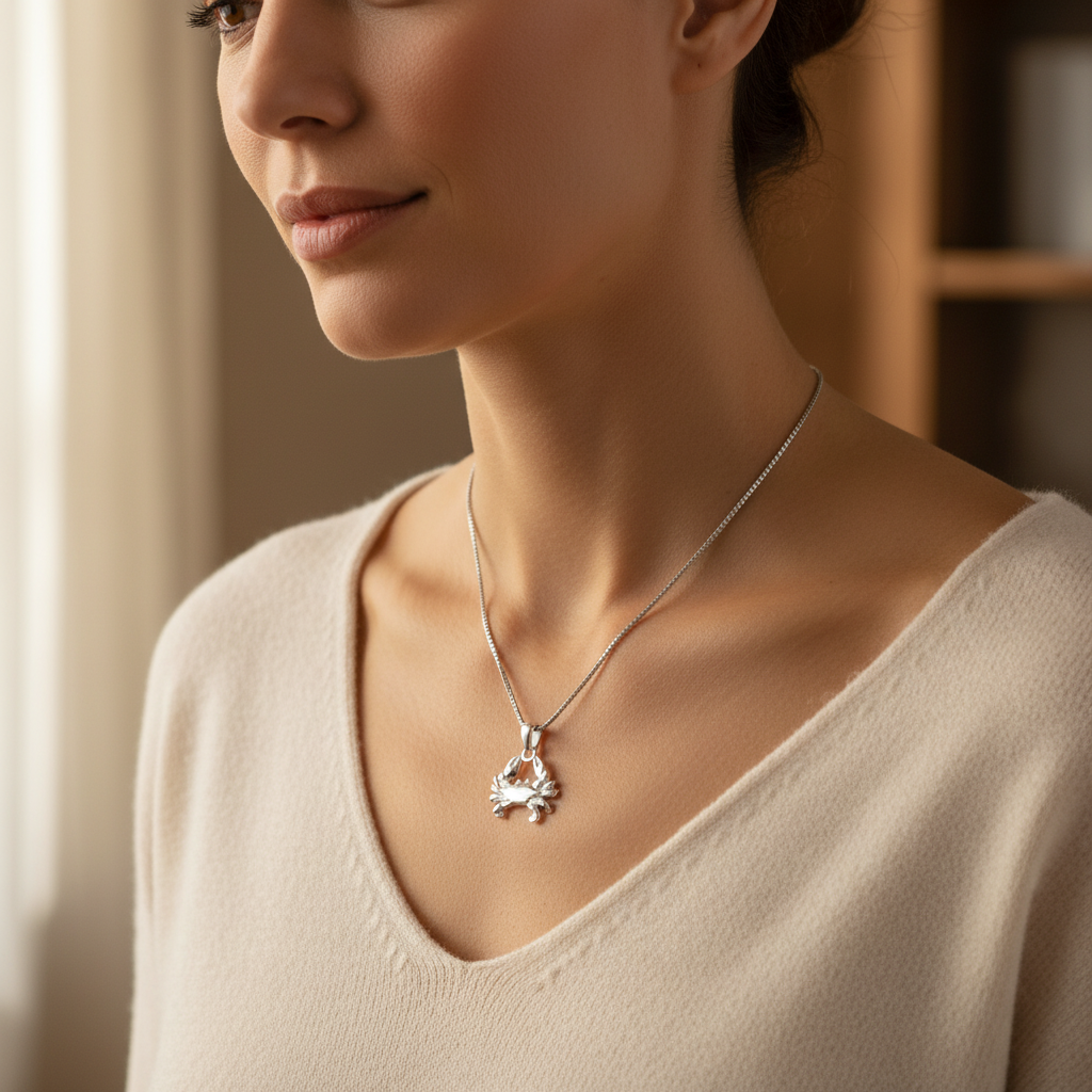 Sterling Silver Women's King Crab Necklace Silver Girls Crab Charm Necklace
