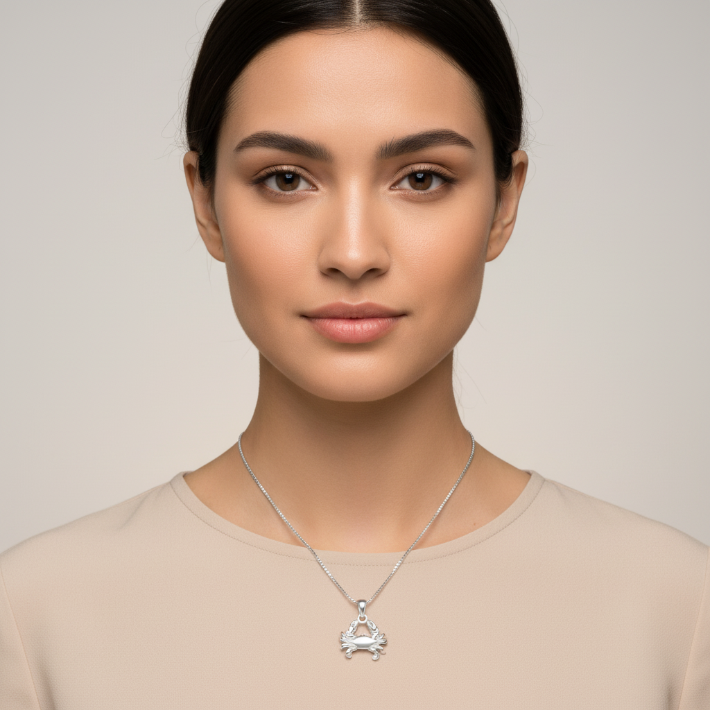 Sterling Silver Women's King Crab Necklace Silver Girls Crab Charm Necklace