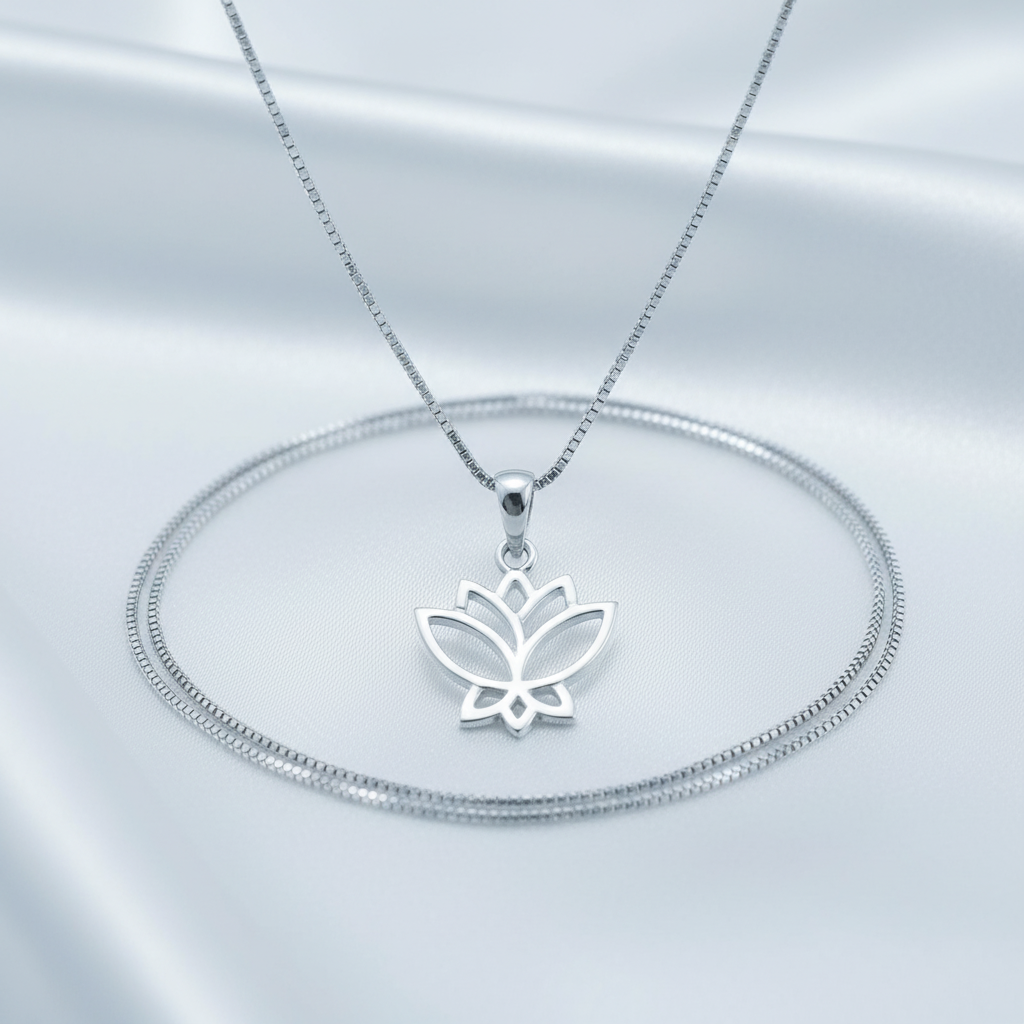 Sterling Silver Women's Lotus Necklace Silver Girls Lotus Flower Charm Necklace