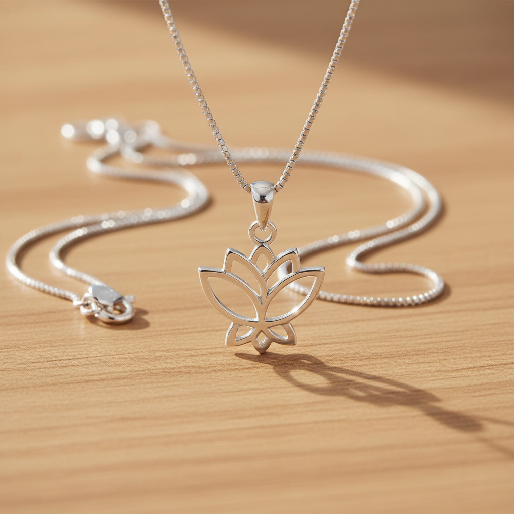 Sterling Silver Women's Lotus Necklace Silver Girls Lotus Flower Charm Necklace