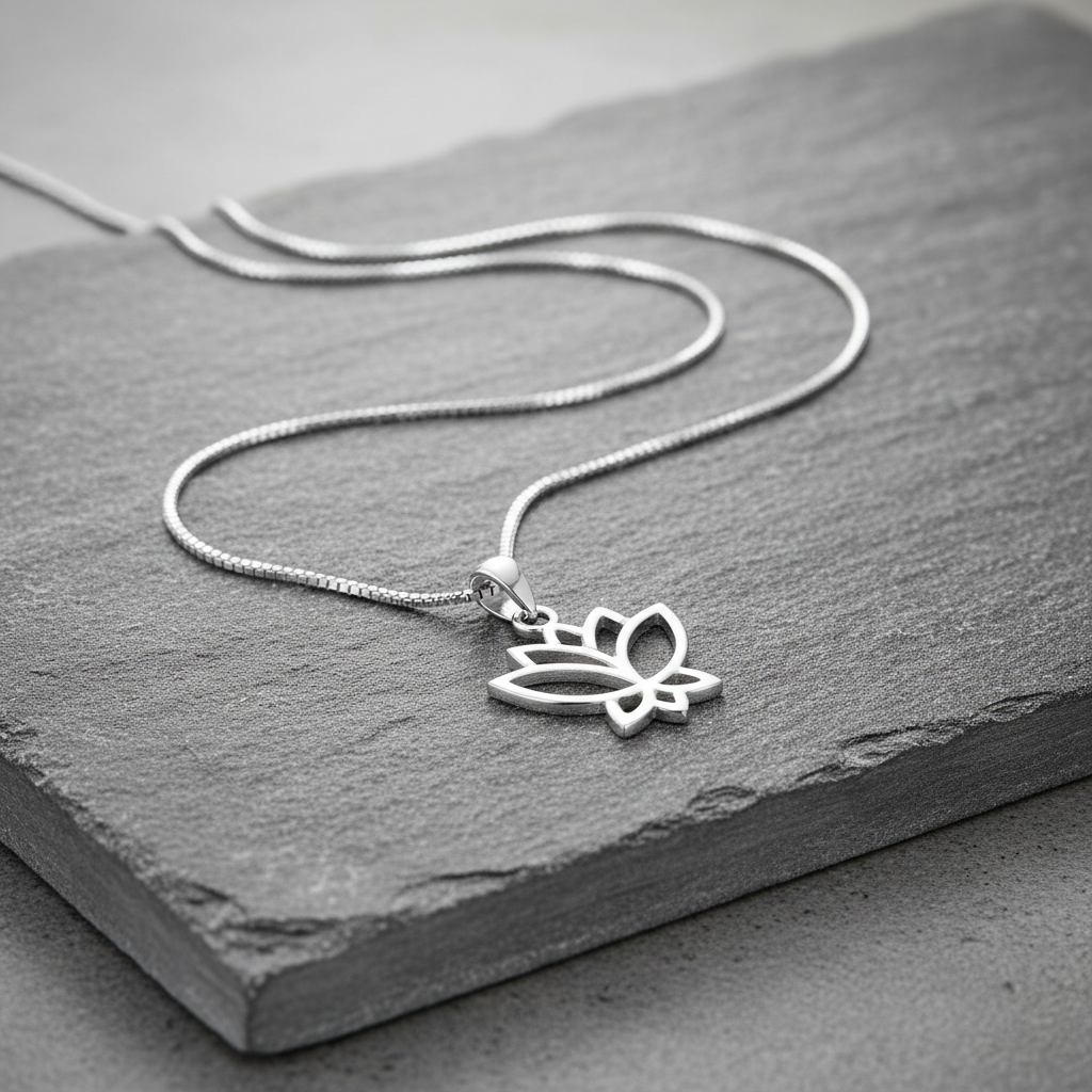Sterling Silver Women's Lotus Necklace Silver Girls Lotus Flower Charm Necklace