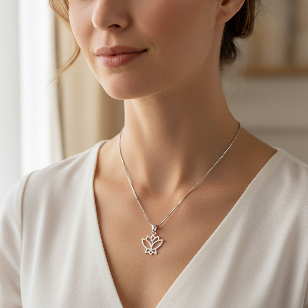 Sterling Silver Women's Lotus Necklace Silver Girls Lotus Flower Charm Necklace