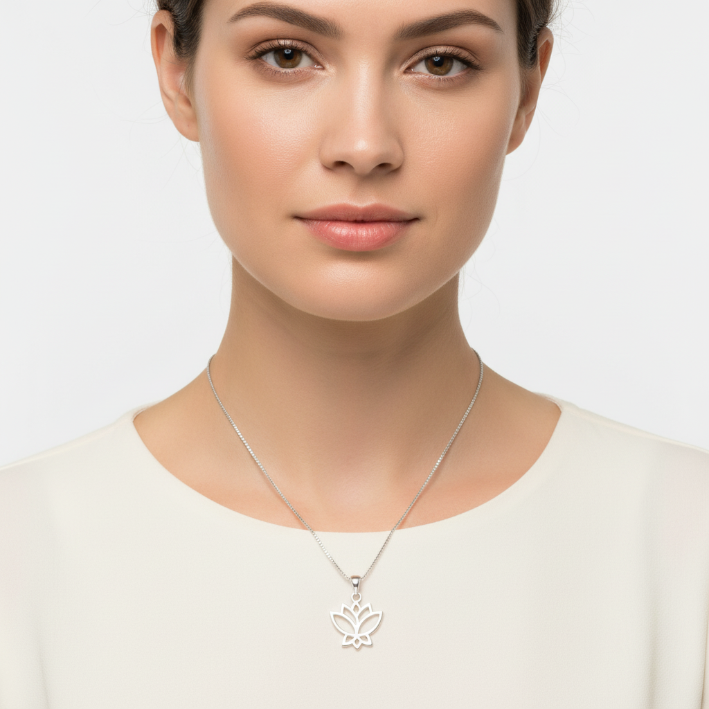Sterling Silver Women's Lotus Necklace Silver Girls Lotus Flower Charm Necklace