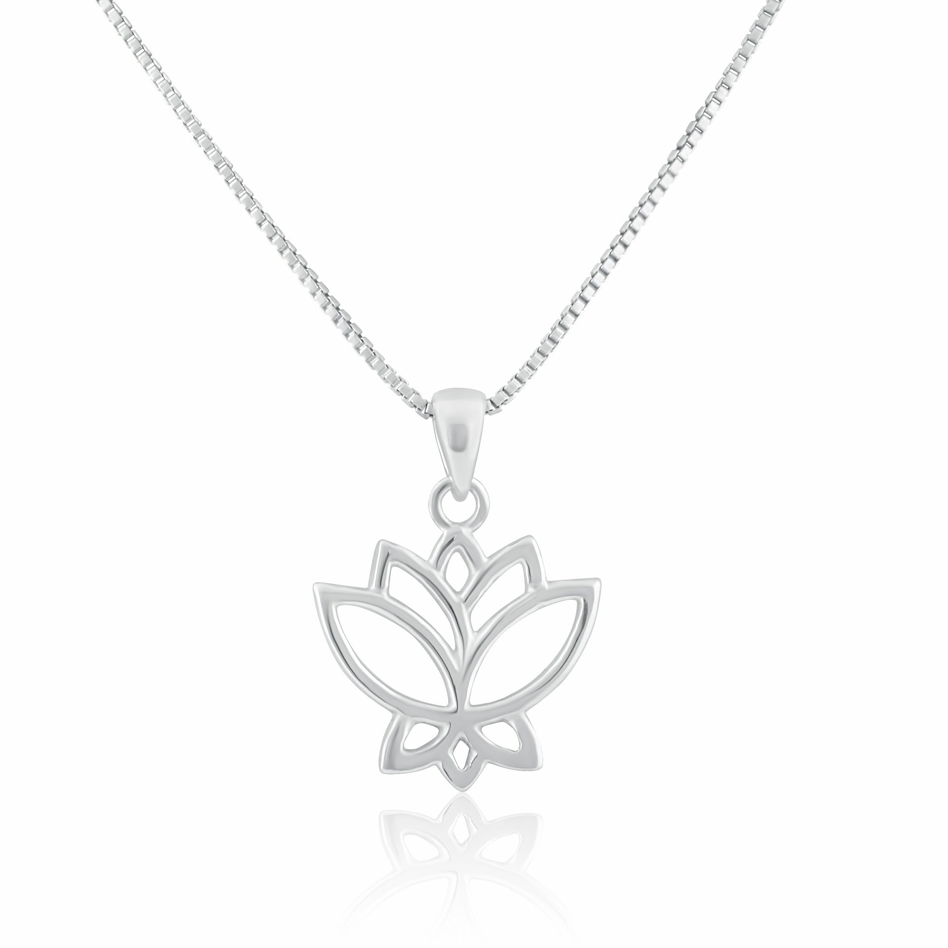Sterling Silver Women's Lotus Necklace Silver Girls Lotus Flower Charm Necklace