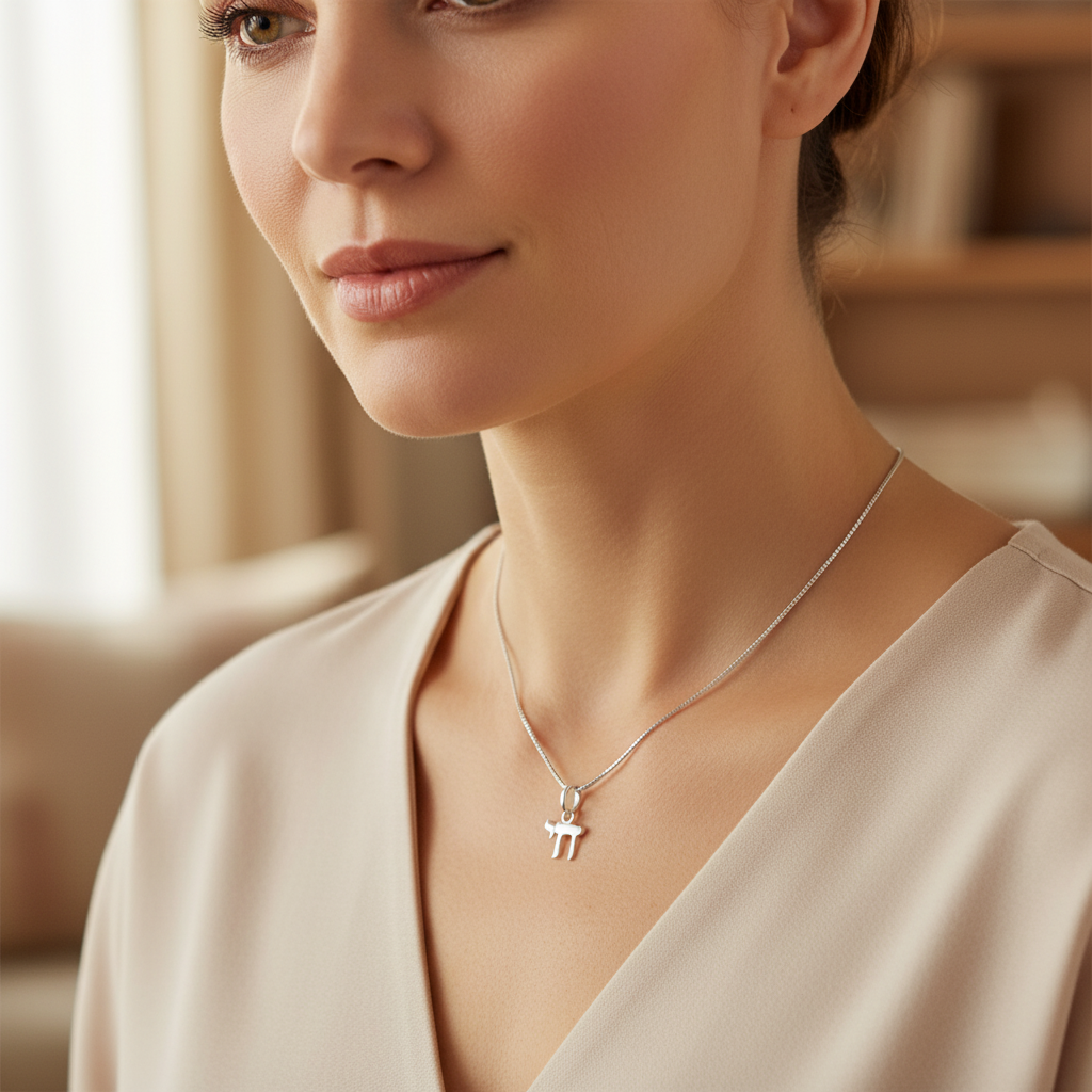 Sterling Silver Hebrew Chai Pendant Necklace Silver Chai Women's Charm Necklace