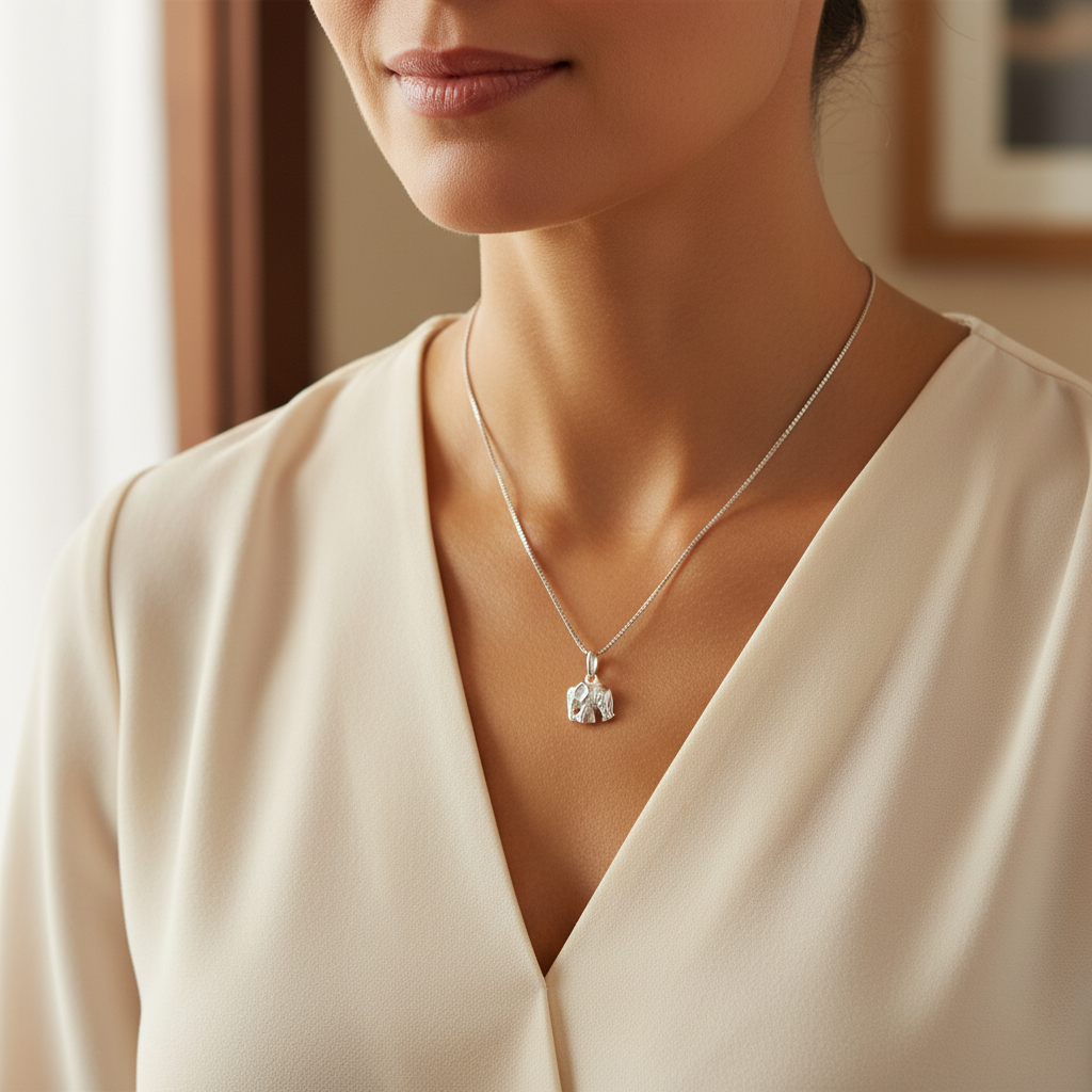 SilverCloseOut 925 Sterling Silver Women's Small Lucky Elephant Necklace Silver Girls Elephant Charm Necklace