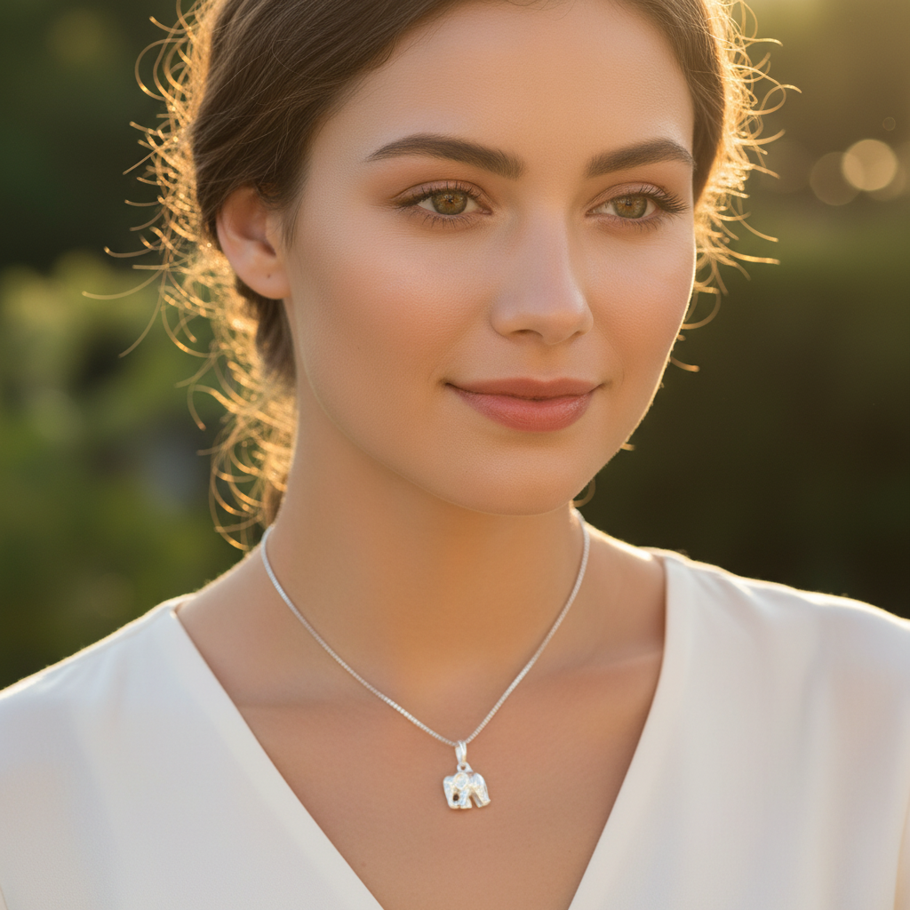 SilverCloseOut 925 Sterling Silver Women's Small Lucky Elephant Necklace Silver Girls Elephant Charm Necklace