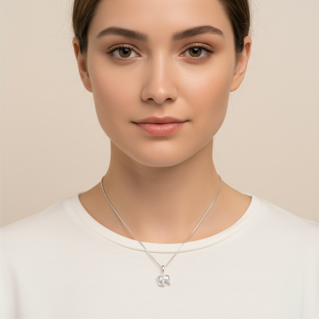 SilverCloseOut 925 Sterling Silver Women's Small Lucky Elephant Necklace Silver Girls Elephant Charm Necklace