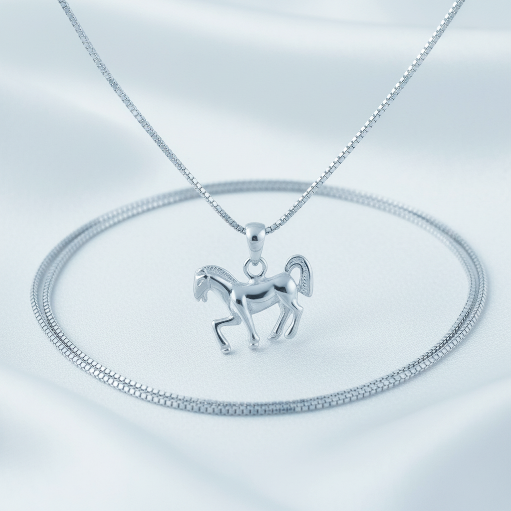 Sterling Silver Women's Small Horse Necklace Silver Girls Horse Charm Necklace