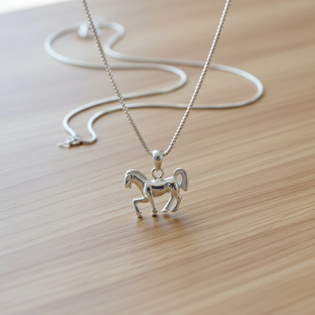 Sterling Silver Women's Small Horse Necklace Silver Girls Horse Charm Necklace