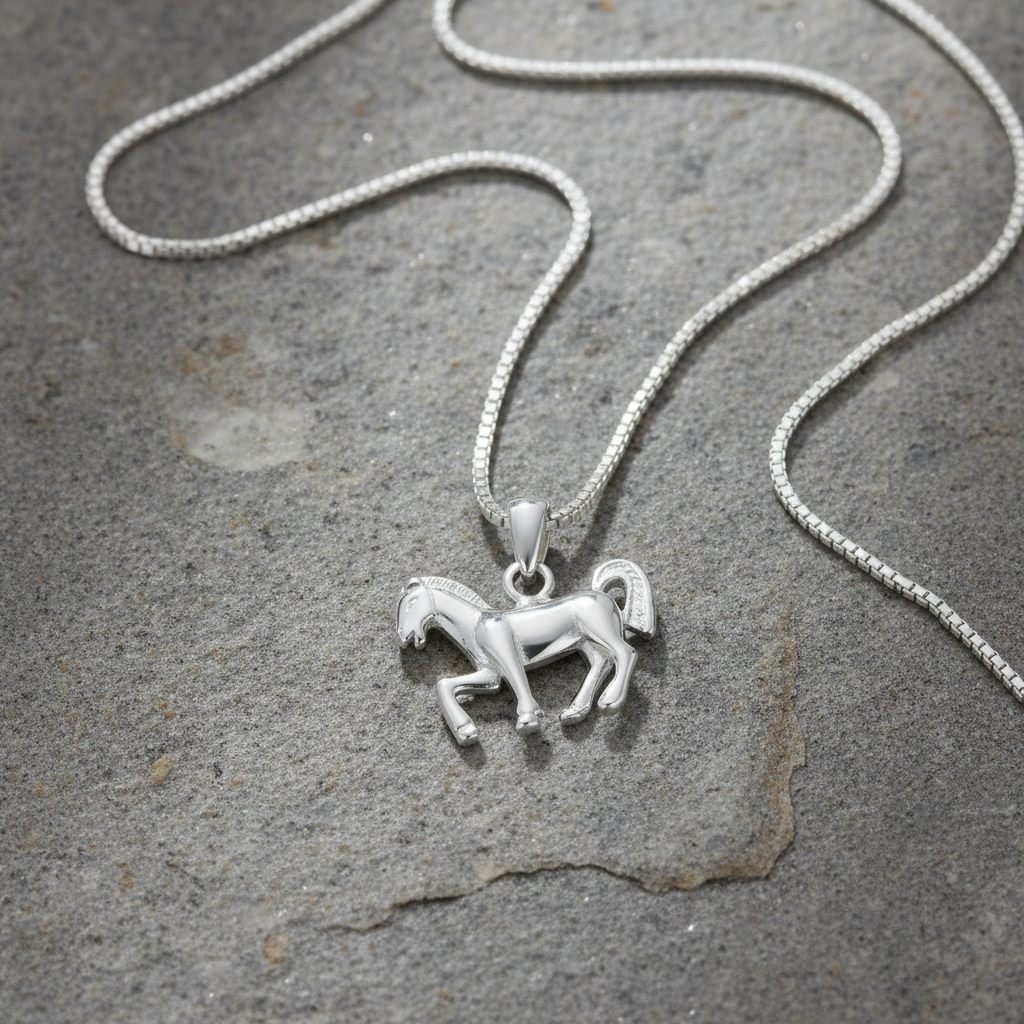 Sterling Silver Women's Small Horse Necklace Silver Girls Horse Charm Necklace