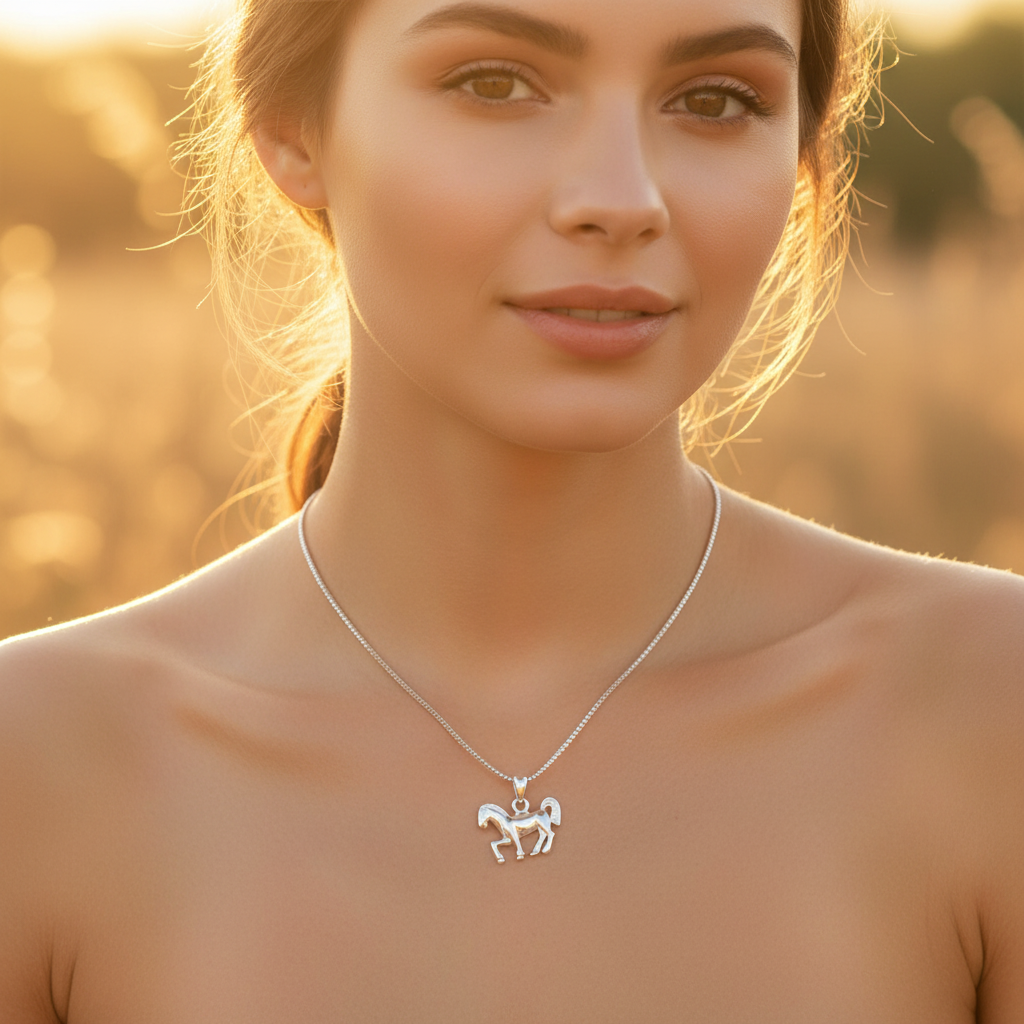 Sterling Silver Women's Small Horse Necklace Silver Girls Horse Charm Necklace