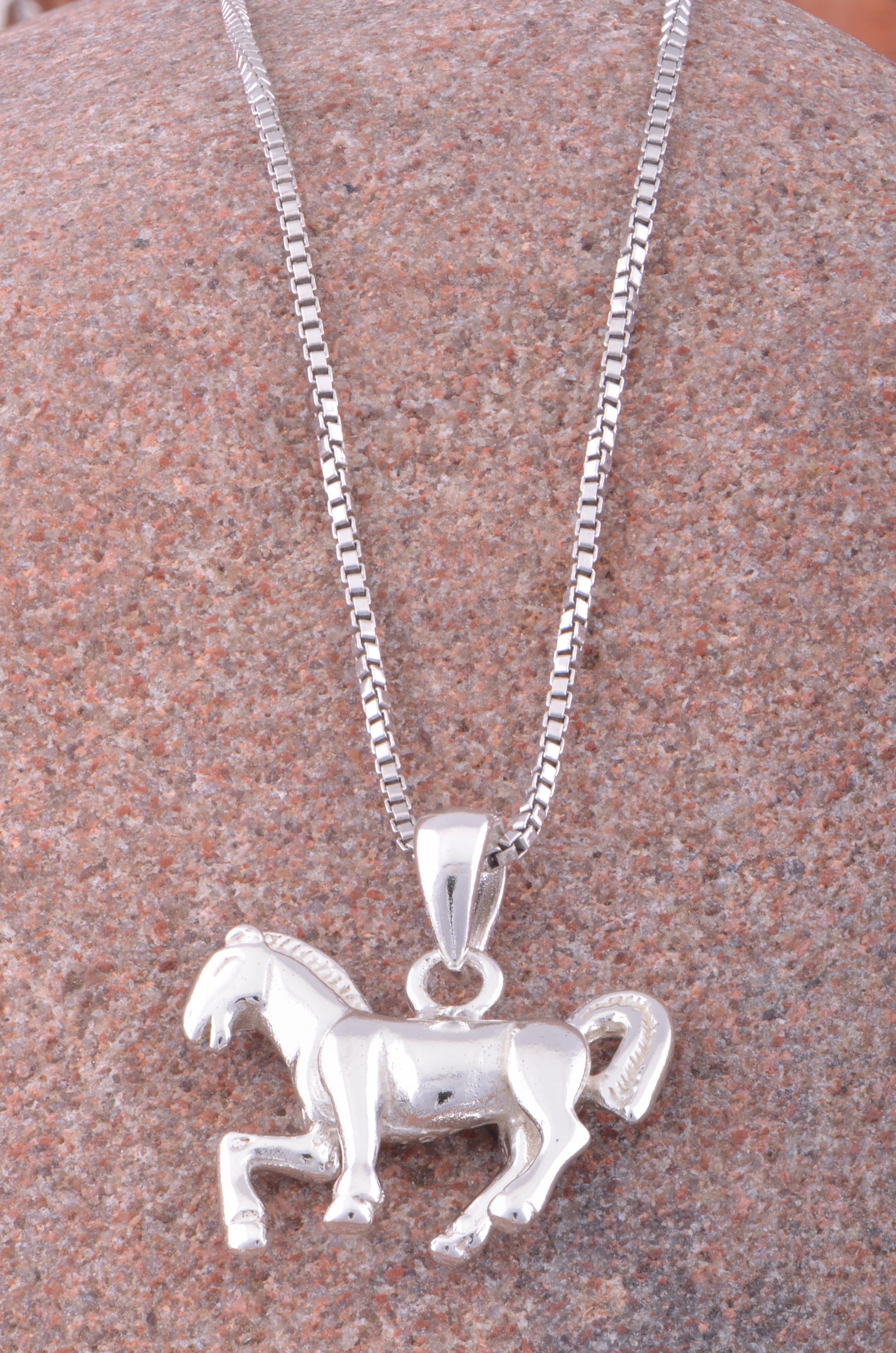 Sterling Silver Women's Small Horse Necklace Silver Girls Horse Charm Necklace