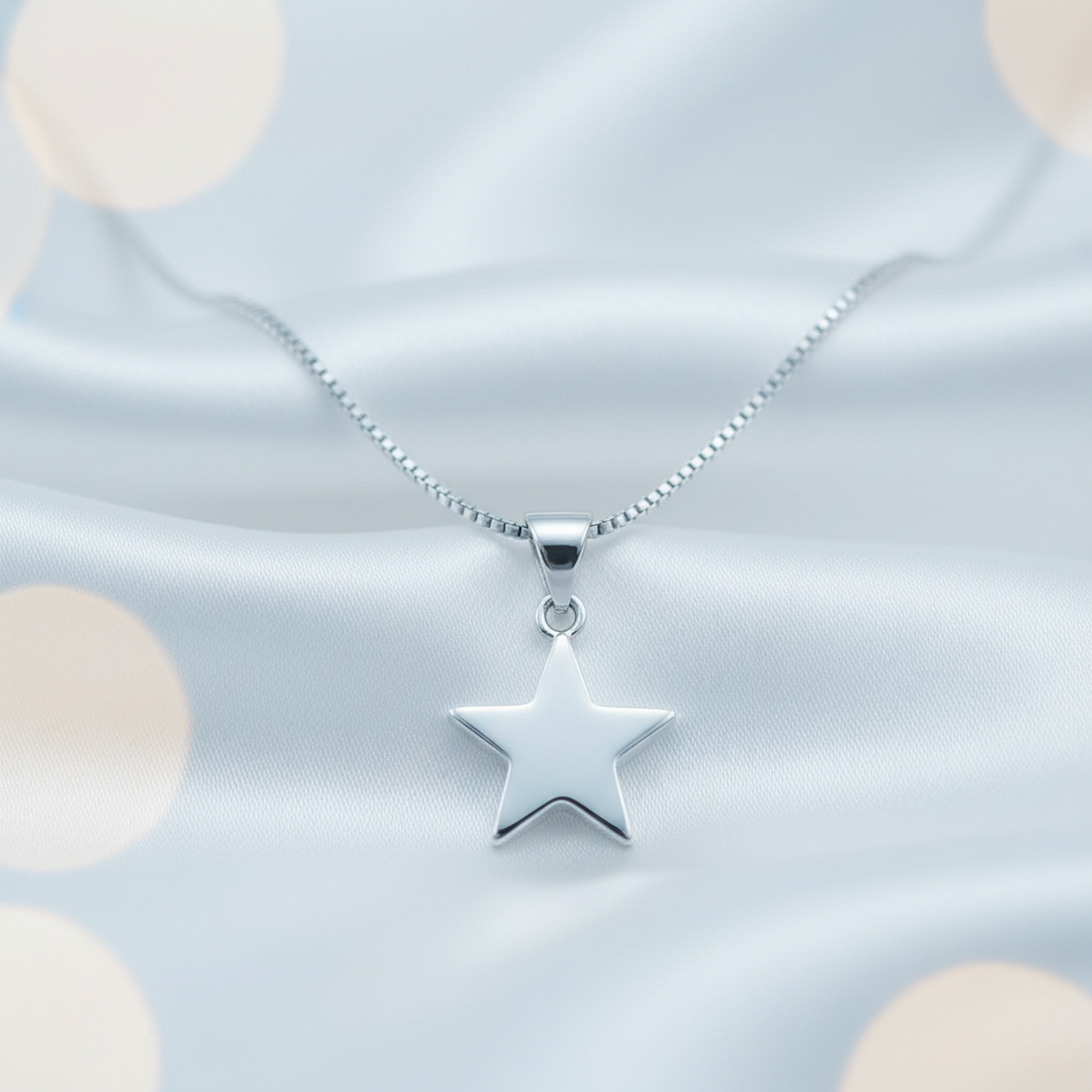 Sterling Silver Women's Rock Star Necklace Silver Girls Star Charm Necklace