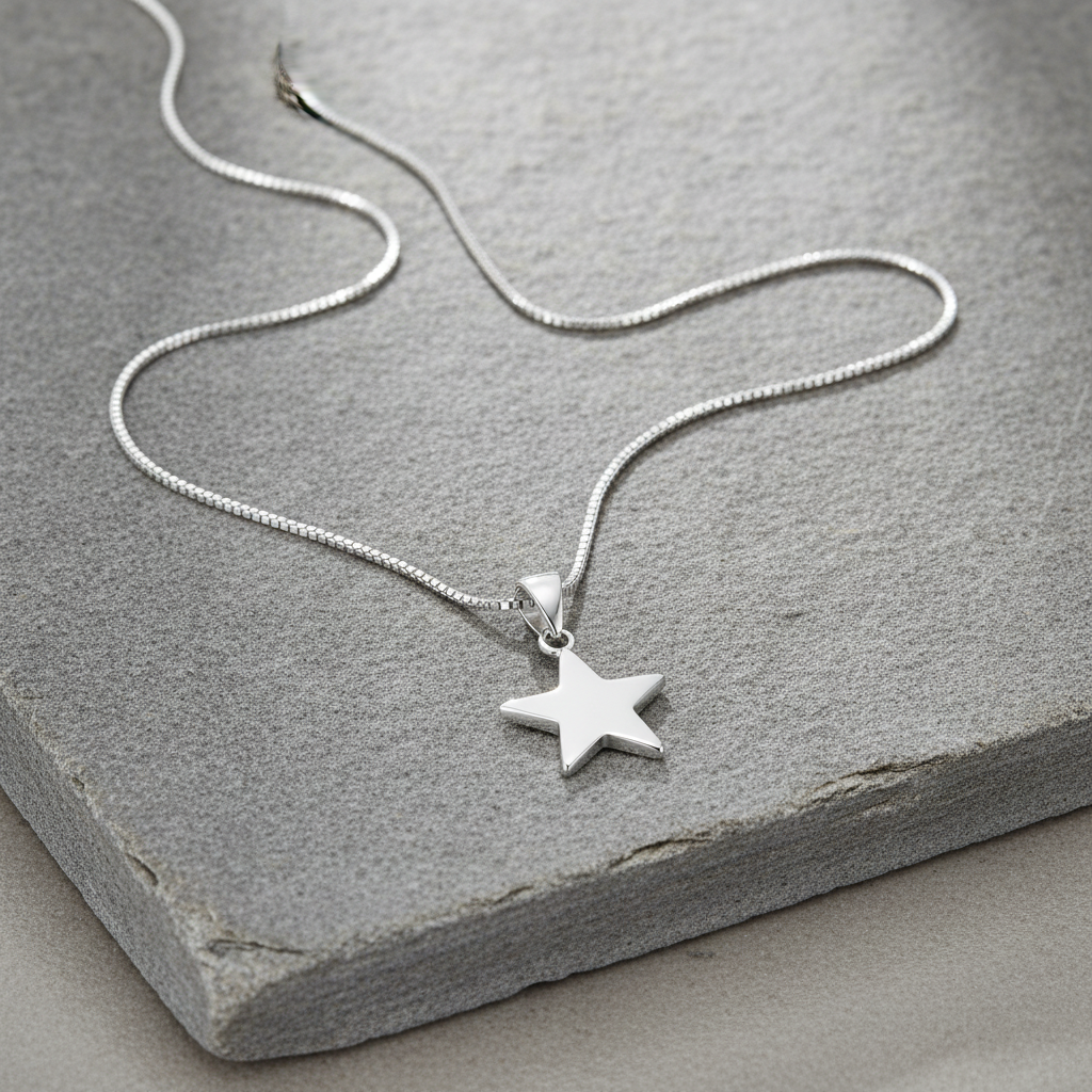 Sterling Silver Women's Rock Star Necklace Silver Girls Star Charm Necklace