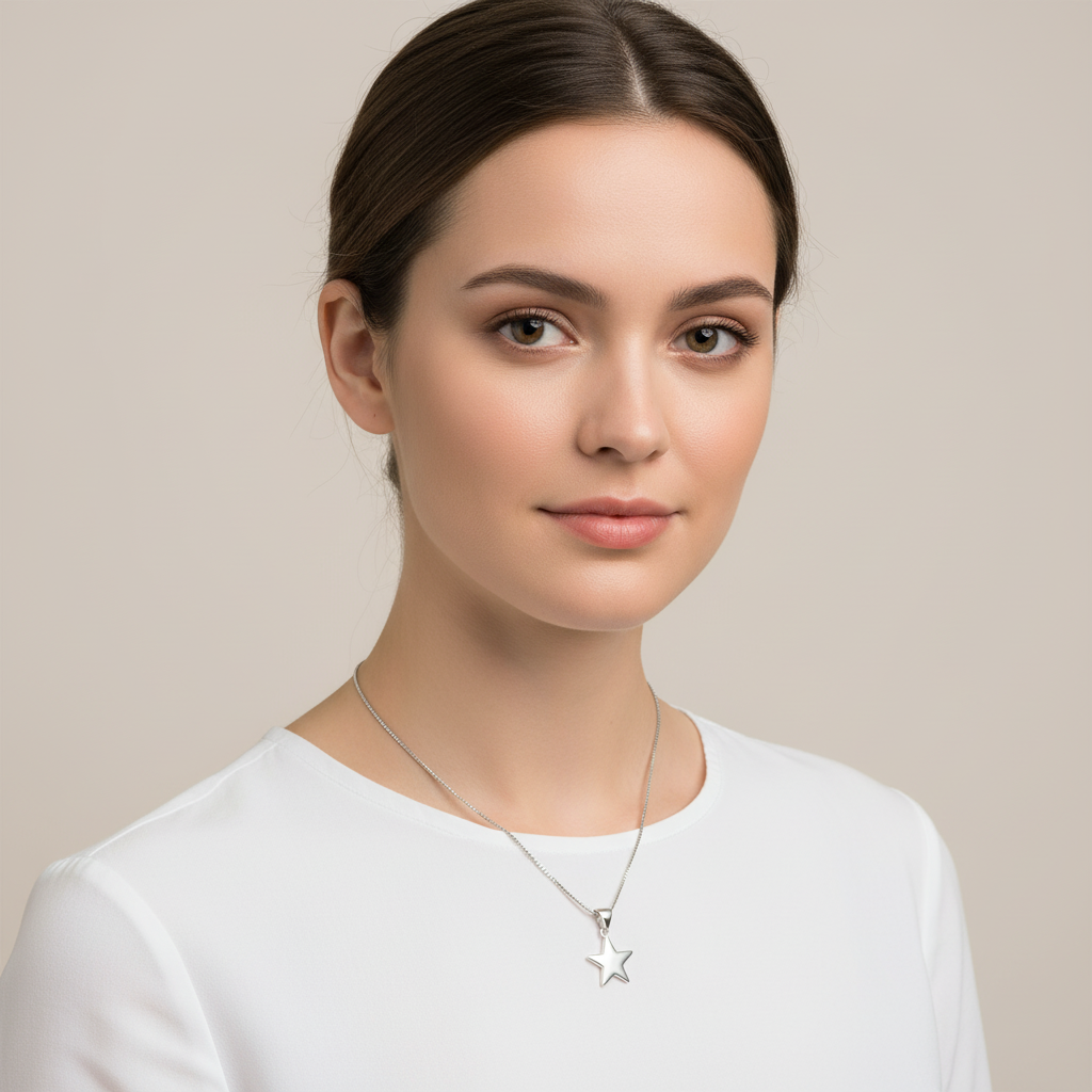 Sterling Silver Women's Rock Star Necklace Silver Girls Star Charm Necklace