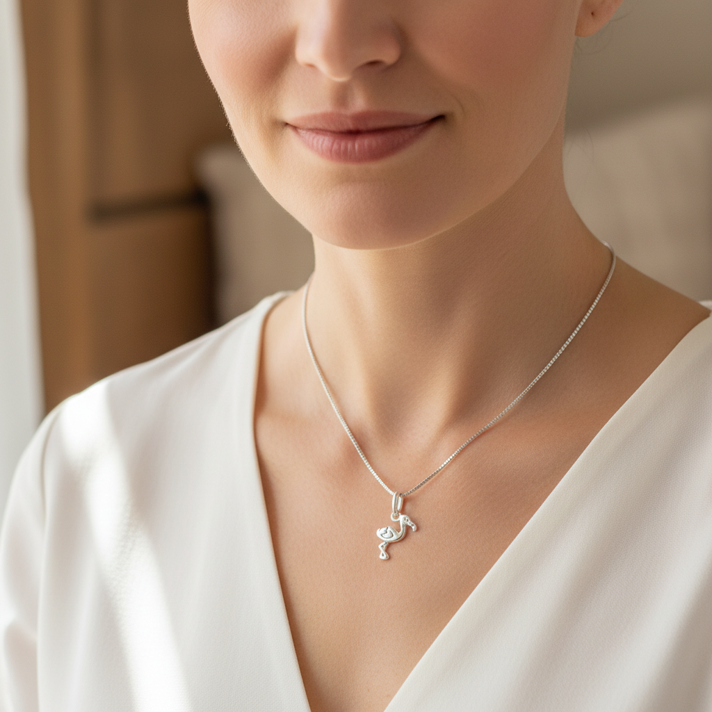 Sterling Silver Flamingo Bird Necklace Silver Girls Flamingo Charm Necklace