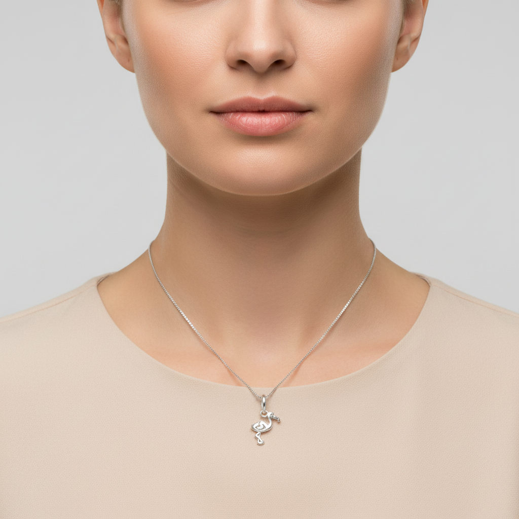 Sterling Silver Flamingo Bird Necklace Silver Girls Flamingo Charm Necklace