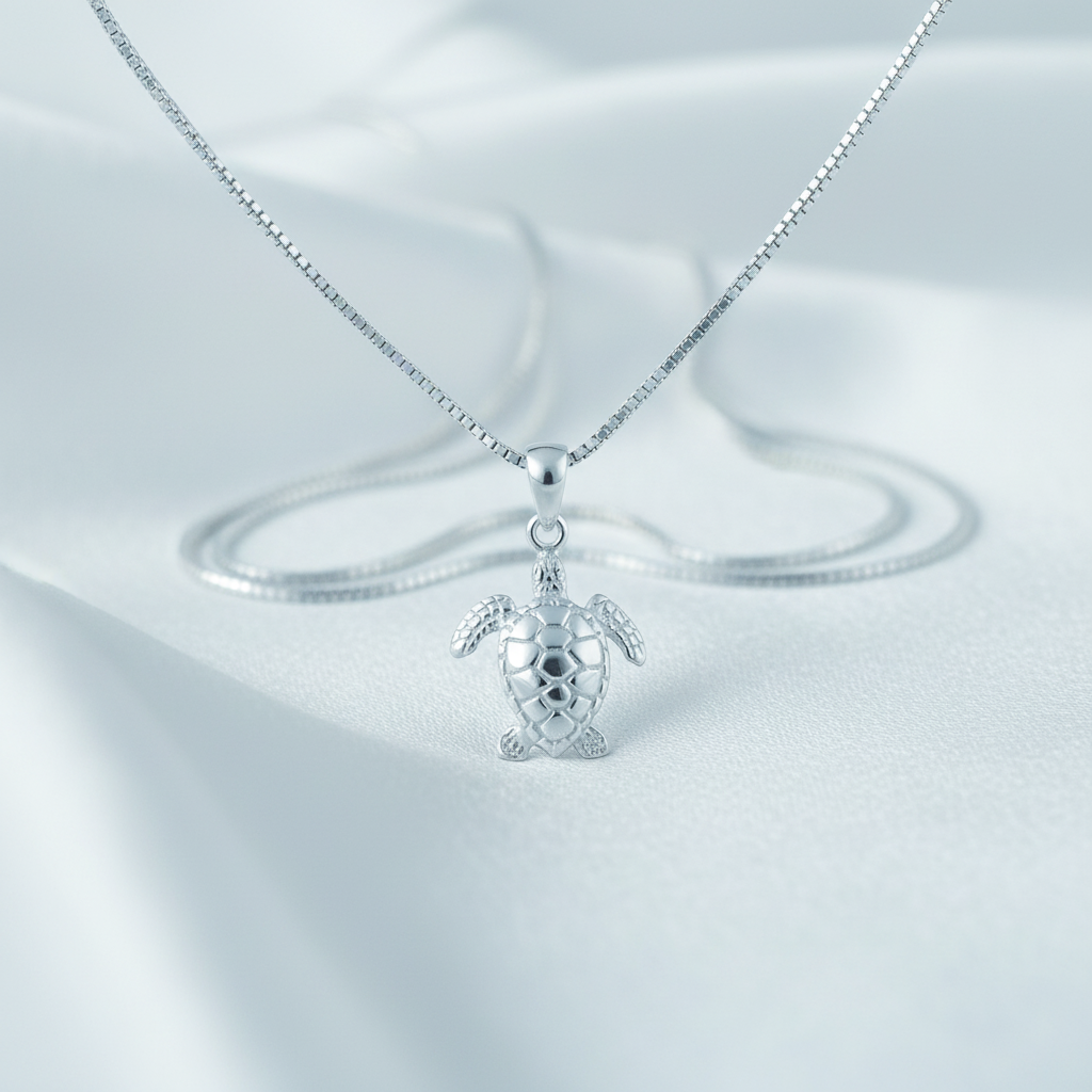 Sterling Silver Small Sea Turtle Necklace Silver Girls Sea Turtle Charm Necklace