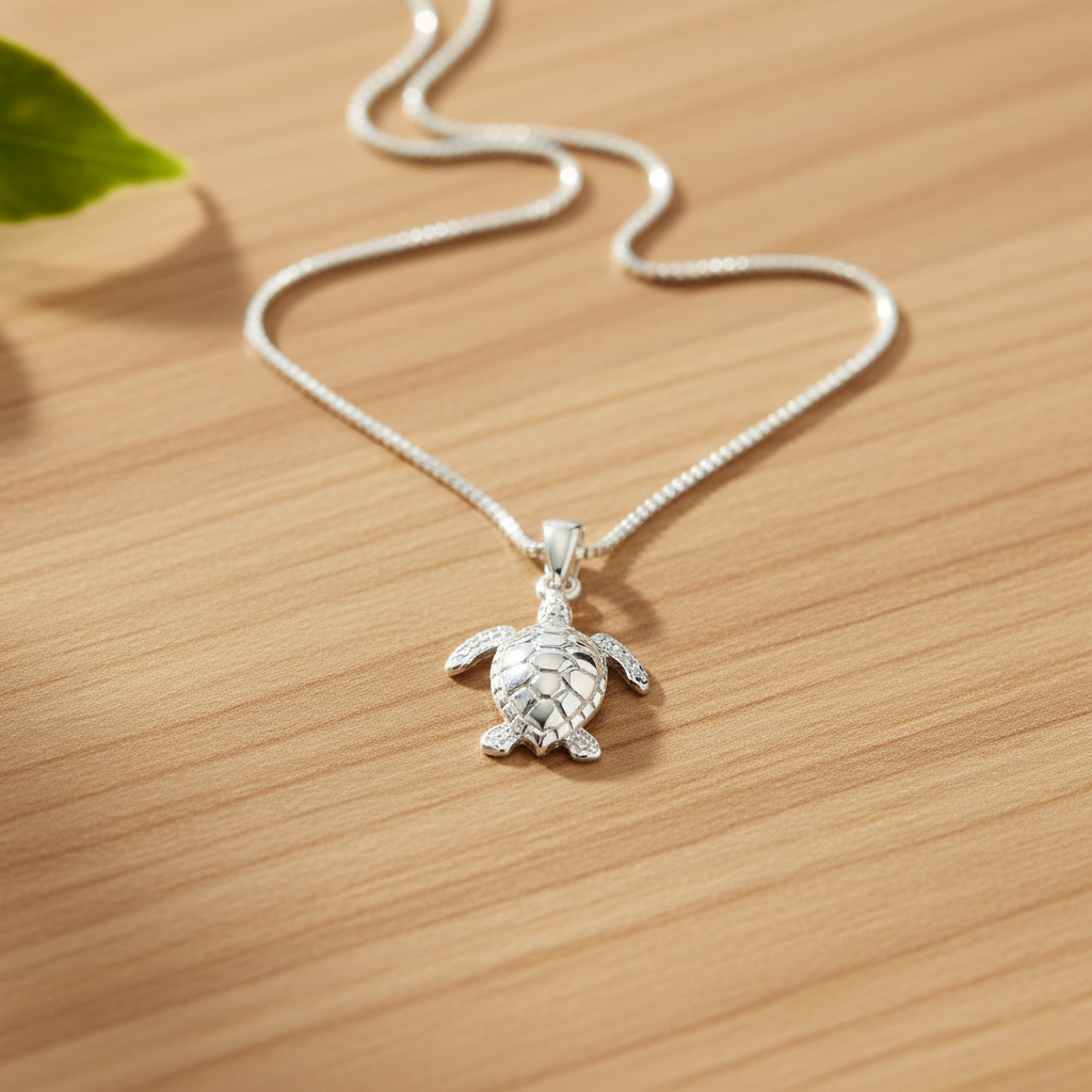 Sterling Silver Small Sea Turtle Necklace Silver Girls Sea Turtle Charm Necklace