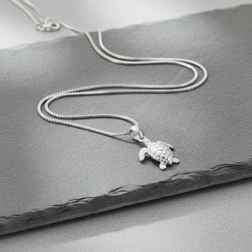 Sterling Silver Small Sea Turtle Necklace Silver Girls Sea Turtle Charm Necklace