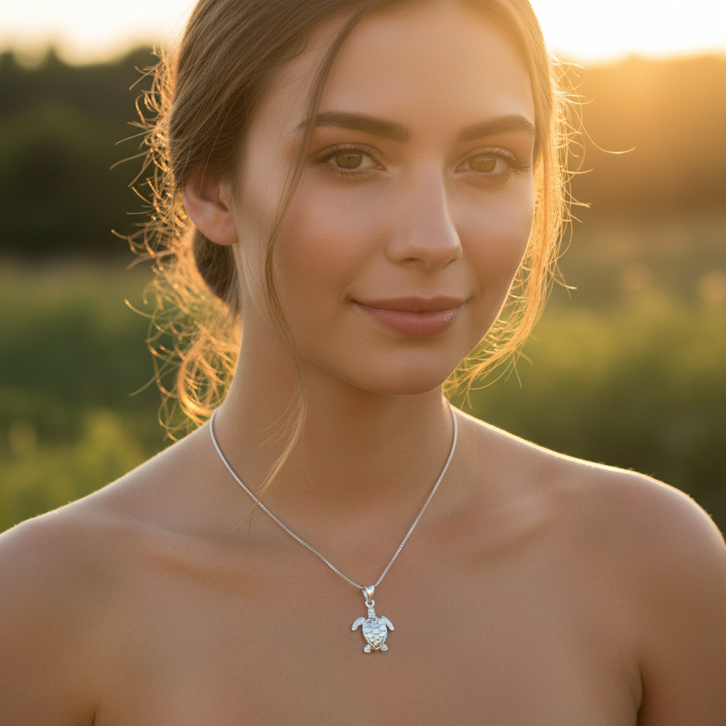 Sterling Silver Small Sea Turtle Necklace Silver Girls Sea Turtle Charm Necklace
