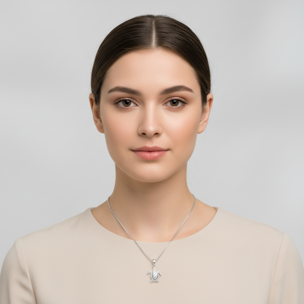 Sterling Silver Small Sea Turtle Necklace Silver Girls Sea Turtle Charm Necklace
