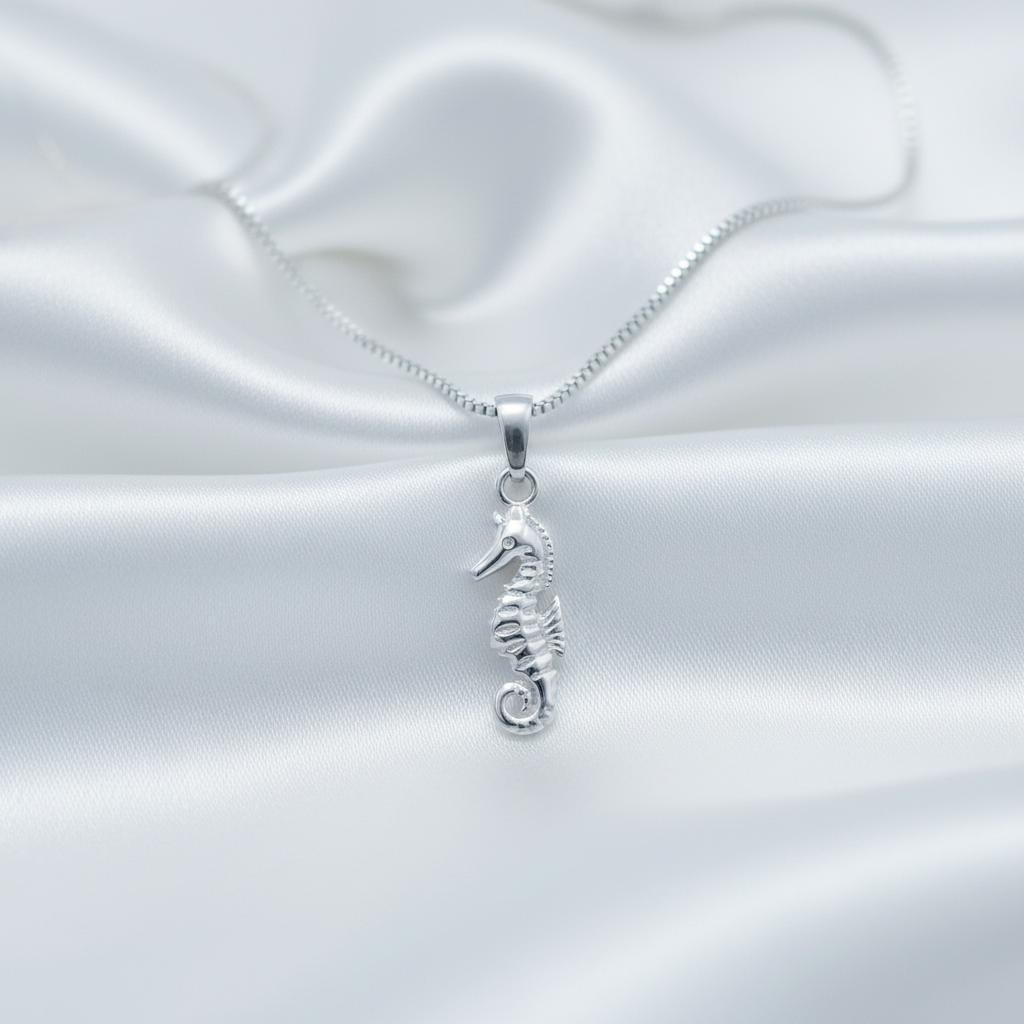 Sterling Silver Women's Small Tropical SeaHorse Ocean Charm Necklace