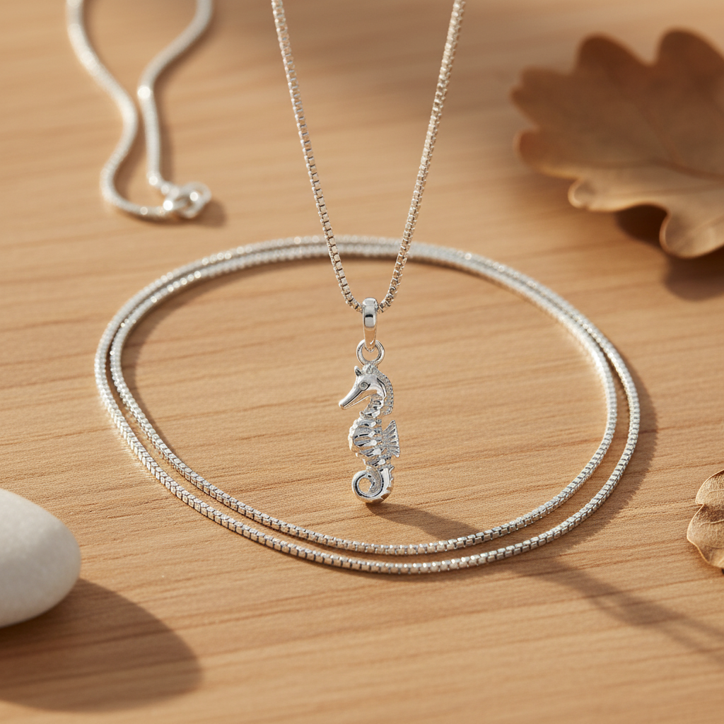 Sterling Silver Women's Small Tropical SeaHorse Ocean Charm Necklace