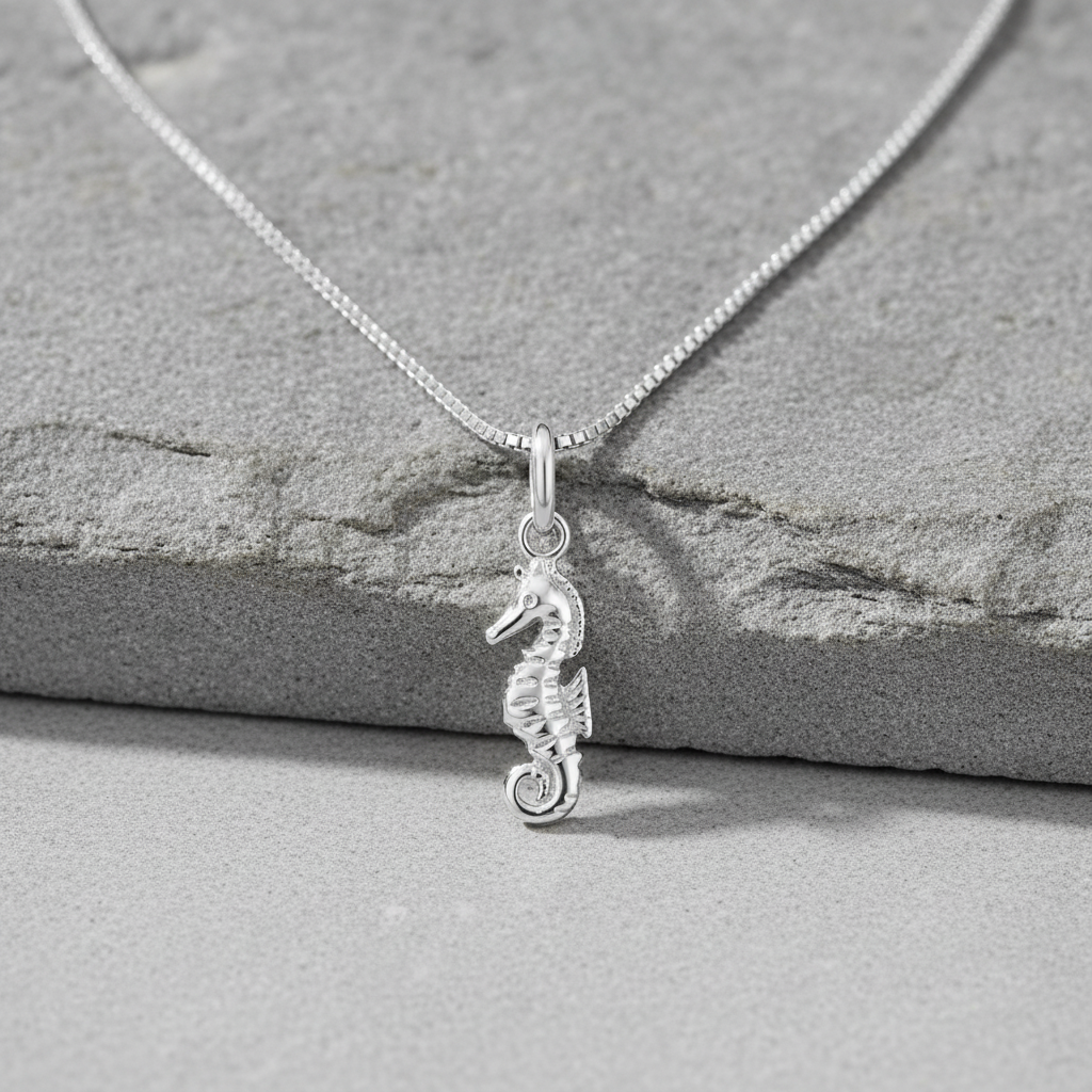 Sterling Silver Women's Small Tropical SeaHorse Ocean Charm Necklace