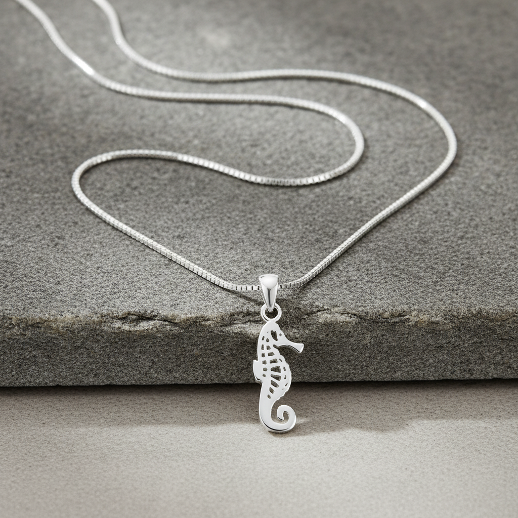 Sterling Silver Women's SeaHorse Necklace Silver Girls SeaHorse Charm Necklace