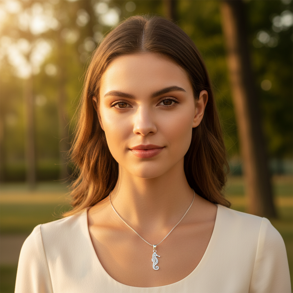 Sterling Silver Women's SeaHorse Necklace Silver Girls SeaHorse Charm Necklace