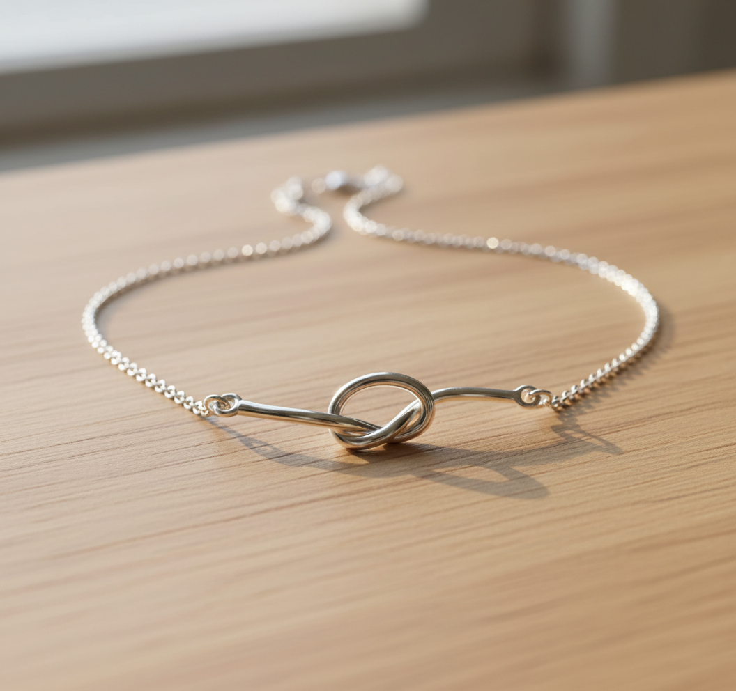 Sterling Silver Women's Love Knot Necklace Silver Girls Knot Charm Necklace