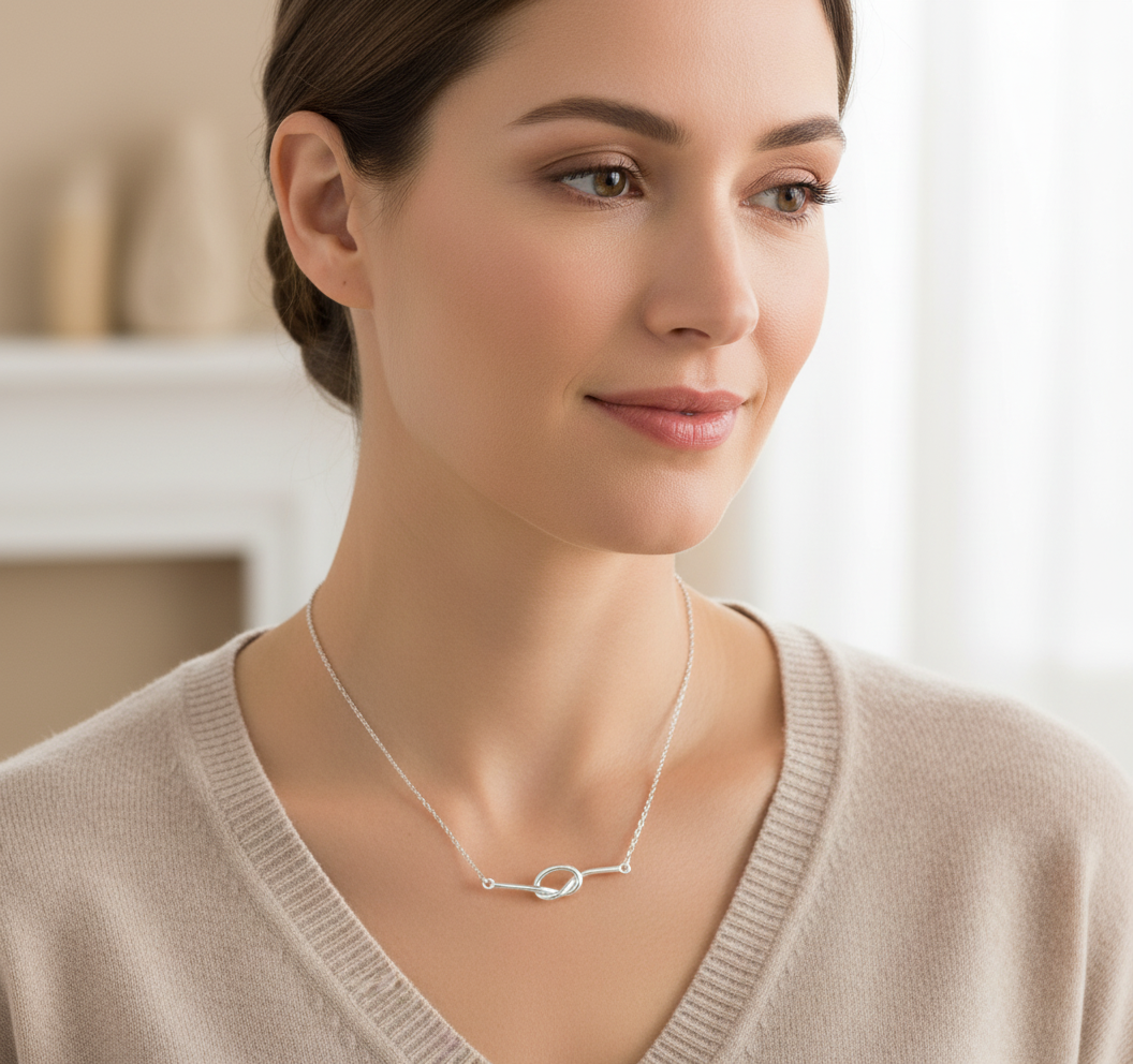 Sterling Silver Women's Love Knot Necklace Silver Girls Knot Charm Necklace