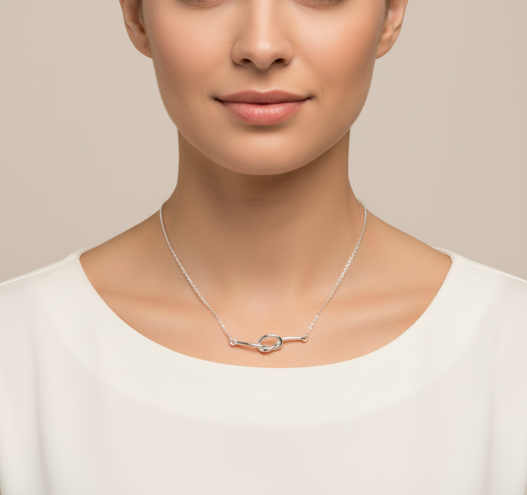 Sterling Silver Women's Love Knot Necklace Silver Girls Knot Charm Necklace