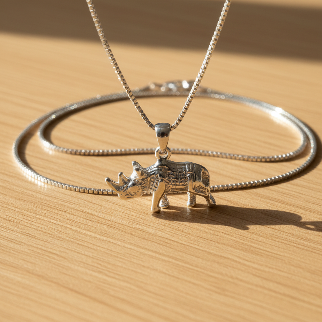 Sterling Silver Women's Rhino Necklace Silver Girls Rhinoceros Charm Necklace