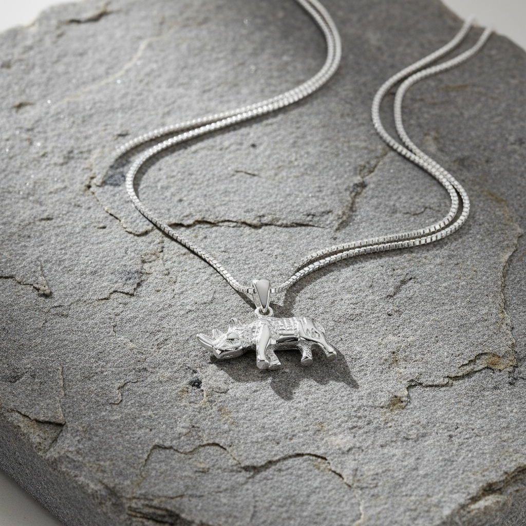 Sterling Silver Women's Rhino Necklace Silver Girls Rhinoceros Charm Necklace