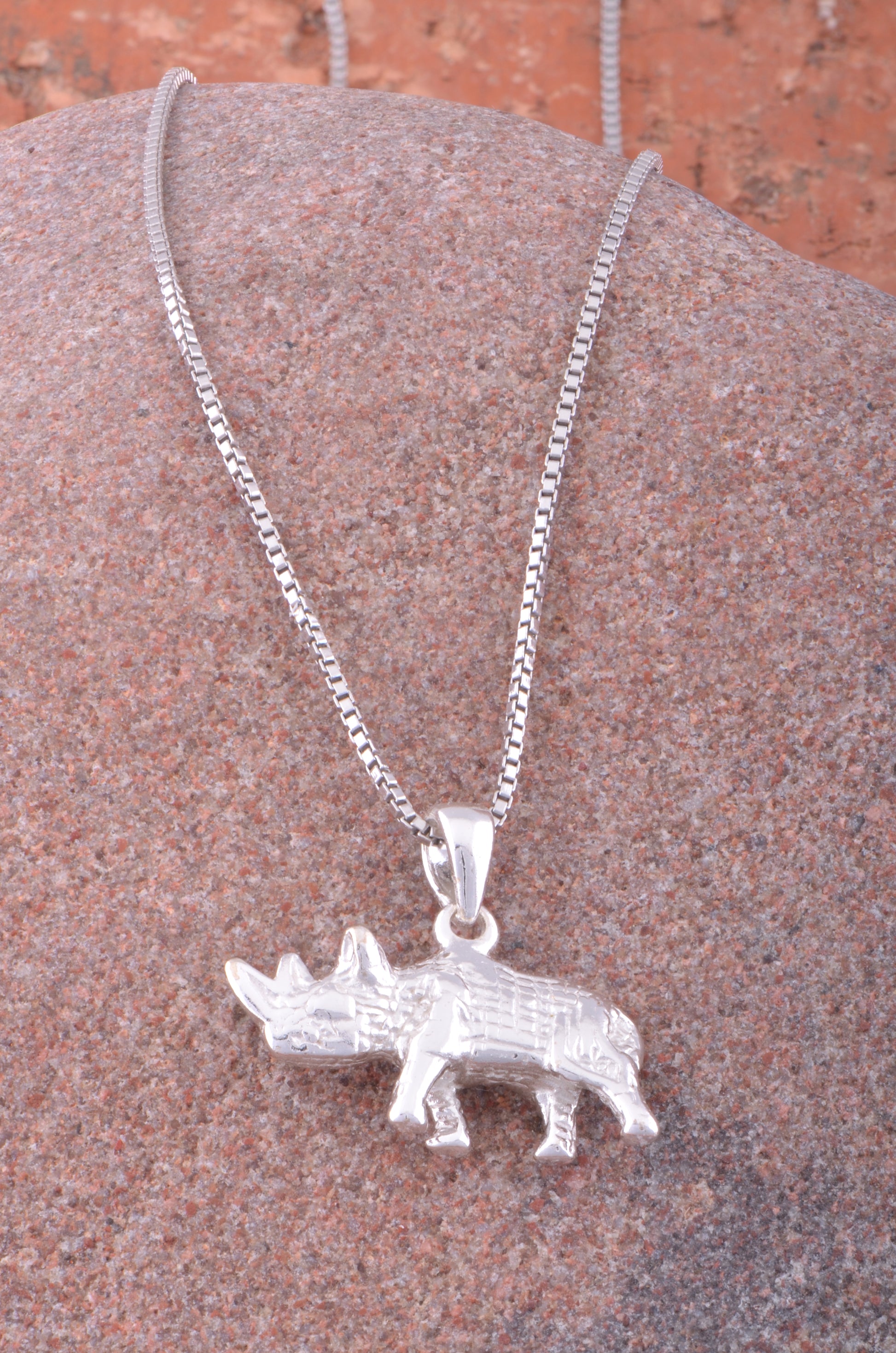Sterling Silver Women's Rhino Necklace Silver Girls Rhinoceros Charm Necklace